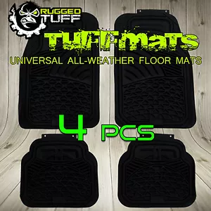 New 4 Pcs Rugged TUFF Floor Mats Universal Black All Weather Heavy Duty Trim Cut - Bild 1 von 3
