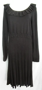 WICKED Goth Bloused Jet Black Secretary Winter Sweater Dress Neck Ruffle Large - Picture 1 of 6