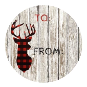 Christmas Holiday gift tag stickers, labels, Red buffalo plaid, deer - Picture 1 of 2