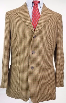 Mens Carolina Herrera 3 Button Cashmere Brown Houndstooth Sport Coat 40 Regular - Изображение 1 из 4
