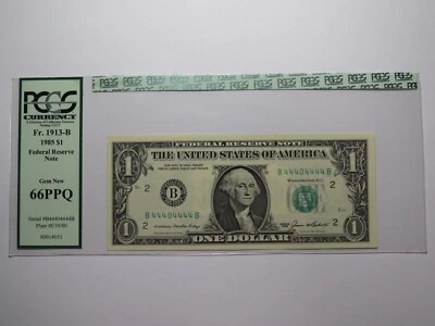 $1 1985 Near Solid Serial Number Federal Reserve Bank Note Bill NEW66 #44404444 - Image 1 of 2