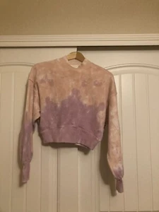 Spiritual Gangster Cropped Sweatshirt Xtra Small Pink Purple Tie Dye Mock Neck - Picture 1 of 3