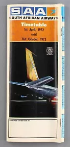 SOUTH AFRICAN AIRWAYS AIRLINE TIMETABLE SUMMER 1972 SAA SAL BOEING 707 - Picture 1 of 4
