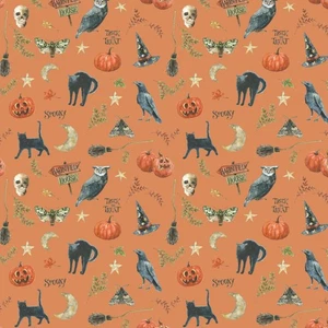 Feline Drive Fabric TRICK OR TREAT Spooky Orange - Fat Quarter (18"x22") FQ - Picture 1 of 8