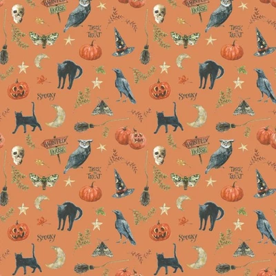 Feline Drive Fabric TRICK OR TREAT Spooky Orange - Fat Quarter (18"x22") FQ - Image 1 of 4