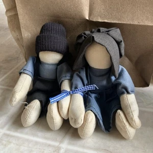 Faceless Amish Boy & Girl Doll Handmade Sitting 4 3/4 tall Bonnet Stocking Cap - Picture 1 of 5