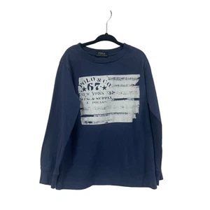 Polo Ralph Lauren Graphic Print Logo Sweatshirt Navy White Boys 5 - Picture 1 of 3