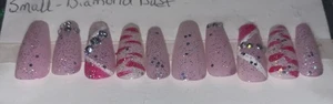 Pink Translucent Cosmic Hand Painted Press On Nails - Picture 1 of 3
