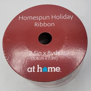 At Home Homespun Holiday Ribbon 2.5” x 8yd Christmas Camper Tree Burlap Wired - Picture 1 of 3