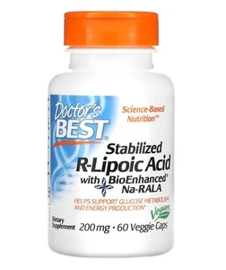 Doctor's Best Ácido R-Lipoico Estabilizado BioEnhanced Na-RALA, 200mg 60 Cápsulas Vegetales - Imagen 1 de 2