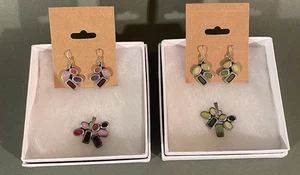 Conjunto de Joyería Danforth Peltre Pendientes Colgantes Círculos Coloridos ROSA O VERDE - Imagen 1 de 6