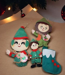 Vintage Filz Happy Elf Pixie Wichtel Weihnachtsschmuck Musiker und mehr - Bild 1 von 8