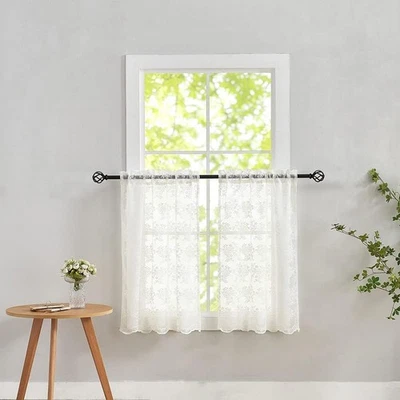 Cortinas transparentes de encaje vintage con rama floral bolsillo 52x84 pulgadas marfil para francés Foto 1 de 4