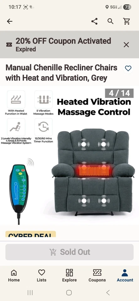 Silla reclinable de chenilla La-Z-Boy con calor y vibración. Usado dos veces. Foto 1 de 4