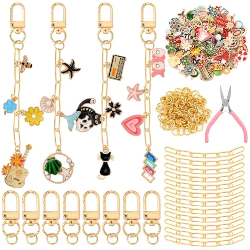 286 piezas kit de fabricación de llaveros de oro bolsa a granel kit de encanto 120 dijes 20 llaves Foto 1 de 1