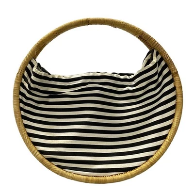 Auth KATE SPADE SATURDAY - Black White Brown Cotton Wood Handbag - Image 1 of 4