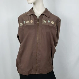 Tedi Zip Jacket Women's Size Medium Brown Embroidered Fall Leaves - Picture 1 of 9