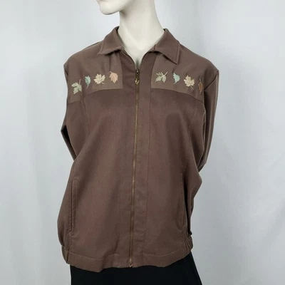 Tedi Zip Jacket Women's Size Medium Brown Embroidered Fall Leaves - Image 1 of 4