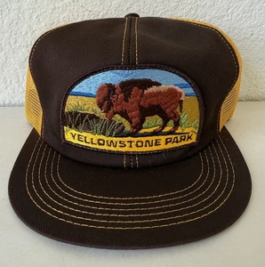 VTG 1980S Yellowstone Park Hat Mesh SNAPBACK K-BRAND Trucker Bison Excellent - Picture 1 of 8