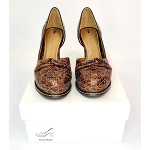 Schuler & Sons Women's Size 6 B Brazilian Leather D'Orsay Brown Crocodile Print - Picture 1 of 12