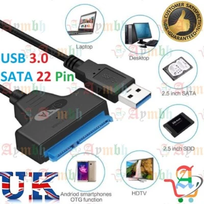 USB 3.0 to 2.5 SATA 3 Hard Drive 22 Pin Adapter Cable UASP Converter For SSD HDD - Image 1 of 4