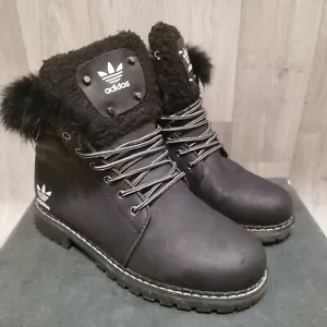 Adidas Fur Lined Combat LADIES WOMENS FLAT FUR LINED GRIP SOLE ANKLE BOOTS - Picture 1 of 22