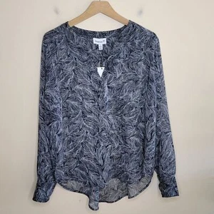 NWT Veronica M | Dark Navy & White Sheer Swirly Leaf Print Blouse Size Large - Picture 1 of 6