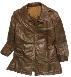 Abrigo Chaqueta Mujer BELTRAMI VINTAGE Cuero Marrón Tostado Cremalleras Garra Talla M/L - Imagen 1 de 12