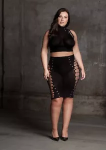 Shots Le Desir Shade Kala XXXVII Turtleneck Crop Top & Skirt Black Queen - Picture 1 of 4
