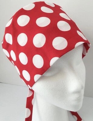Red with White Polka Dot Large Lined Medical Scrub Cap Surgery Hat Chef Dental - Image 1 of 4