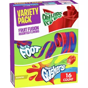 Fruit Roll-Ups, Fruit by the Foot, Gushers, Snacks Variety Pack, 16 Ct - Picture 1 of 12