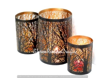 Juego de 3 piezas de lámpara de vela marroquí, pantalla de mesa, lámpara de noche de metal para decoración del hogar Foto 1 de 4