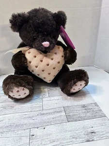 Hug Fun weicher dunkelbrauner Teddybär Stofftier 12 Zoll Plüsch mit rosa Herz - Bild 1 von 5