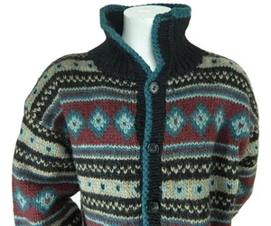 Dobrila Mens Pure Wool Multi Color Cardigan Sweater Handknitted in Yugoslavia - Picture 1 of 9