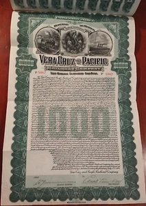 Mexiko 1904 Vera Cruz Pacific Railroad 1000 Dollar Gold Coupons Anleihe Darlehen - Bild 1 von 9