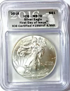 2016 ICG Certified MS70 $1 Silver Eagle First Day of Issue 30th Anniversary - Picture 1 of 4