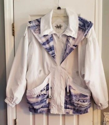 VTG Womens Size Medium Mulberry Street Nautical Sailing Boat Jacket White & Blue - Image 1 of 4
