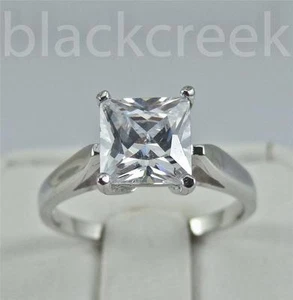 Argento Sterling 925 ~ Taglio Principessa C.Z. Anello solitario ~ misura a scelta - Foto 1 di 8
