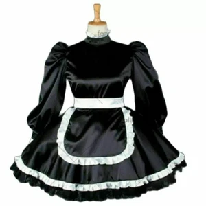Sissy Maid Black Satin Dress Cosplay Costume - Picture 1 of 7