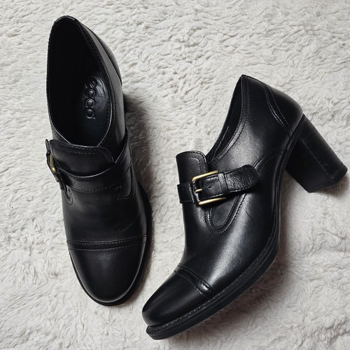 Mocassino slip on ECCO Saunter fibbia nero pelle tacco a blocco taglia EU 40