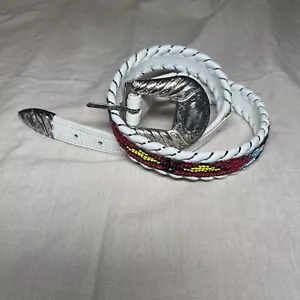 Vintage Gammon Shire White Leather Beaded Belt Small Native Western Good Cond. - Picture 1 of 16