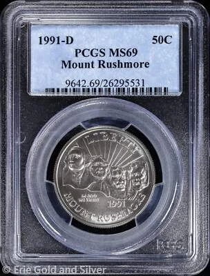 1991-D 50C Mount Rushmore Commem Half Dollar PCGS MS 69 | Uncirculated UNC BU - Image 1 of 4