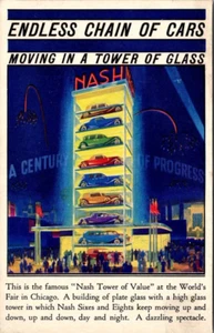 Postcard Nash Tower Of Value World's Fair Chicago Illinois Tower of Cars  - Picture 1 of 2