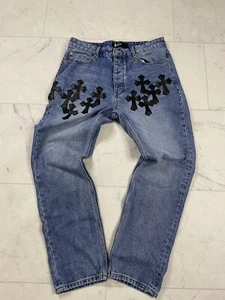 Pantalones de mezclilla Alive para hombre negros cromados con parche cruzado azul con botones talla 33 - Imagen 1 de 9