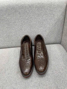 US 13 Red Brown 100% Genuine,Real EXOTIC Leather Skin Men's Shoes- Handmade - Picture 1 of 6