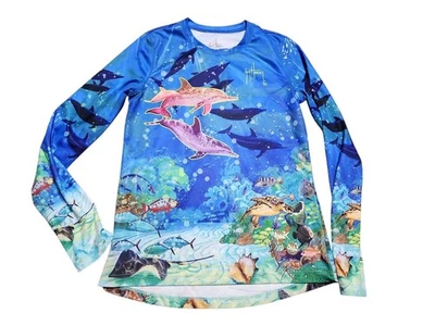 Juvenil XL Guy Harvey Dolphins Manga Larga Rendimiento Camisa Protección contra Erupciones AOP  Foto 1 de 4