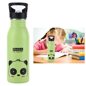(Panda Verde) Borraccia Sportiva in Acciaio Inox 500ml Carina Isolata Sottovuoto W - Foto 1 di 22