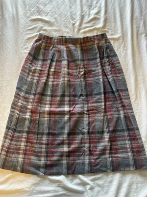 复古 Pendleton 裙 100% 羊毛灰色红色条纹格子 18 码 Academia MiUSA — 第 1/4 张图片