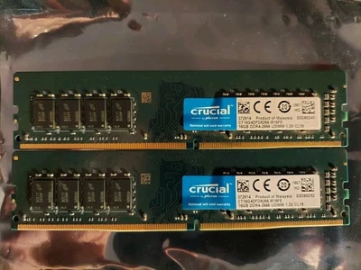 Par 2 Probados BUENO Crucial 2x 16GB DDR4 2666 CT16G4DFD8266 RAM DIMM dos módulos Foto 1 de 2