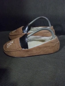 Lauren Ralph Lauren Dezi Mens US 6.5 Brown Embroidery Slip-On Moccasin Slippers - Picture 1 of 7